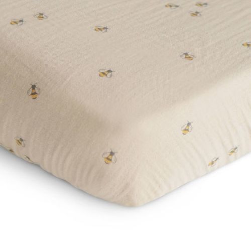 Mushie Extra Soft Muslin Crib Sheet - Bees