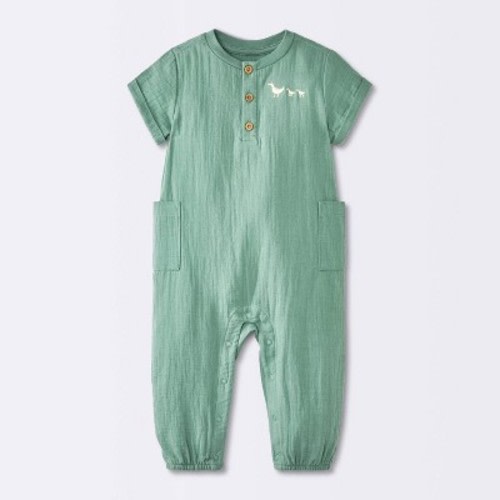 Baby Boys' Embroidered Ducks Graphic Textured Pocket Romper - Cloud Island™ Green 6-9M