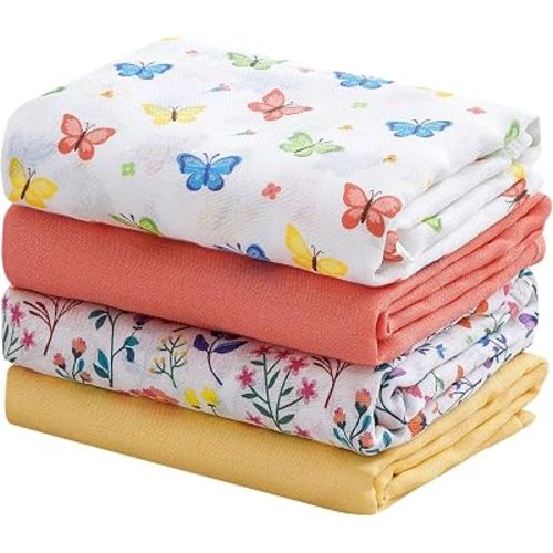 Viviland Muslin Swaddle Blanket, Baby Swaddle Blanket for Boys & Girls, Nursery Receiving Blanket for Newborn, Baby Swaddle Wrap Soft Silky & Breathable, 4 Packs, 47 X 47In, Colorful Butterfly