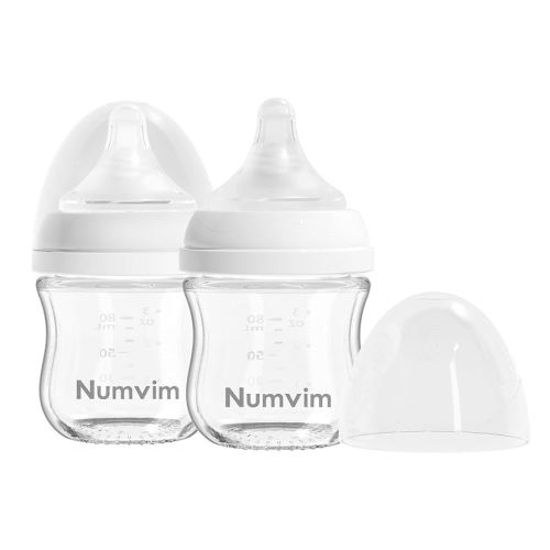 Glass Nurturing Baby Bottle Gentle & Extra Slow Flow, Newborn Breastfeeding Bottle with Anti Colic Nipple for 0 Months Babies, Includes SS Nipples(3Oz, 2 Packs)