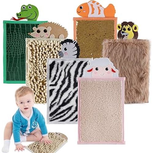 Ufurty 6 PCS Animal Sensory Mats, 9 x 6 Inch Sensory Mini Mats for Kids Assorted Textured Play Mat Tactile Wall Panel Floor Tiles Educational Sensory Toys for Autistic Children Baby Toddler (Animal)