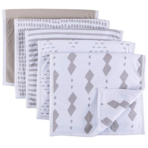 Ely's & Co. Baby Burp Cloths Reversible Jersey Cotton 5 Piece Set, Color: Gray