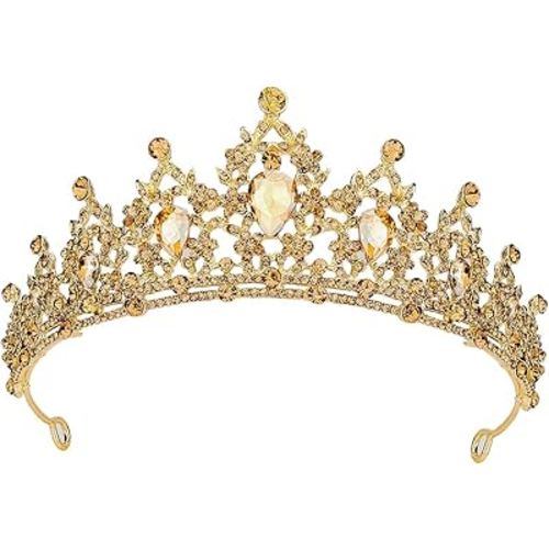 Didder Bridal Queen Tiara, Champagne Crystal Tiara for Women Princess Crown for Girls Rhinestones Tiaras and Crowns for Women Tiaras for Girls Hair Accessories for Wedding Birthday Prom Costume Gift