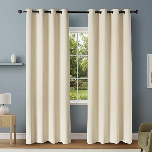 Amazon Basics 100% Blackout Curtains with Grommets, 2 Panels, 52 x 96 Inches, Beige