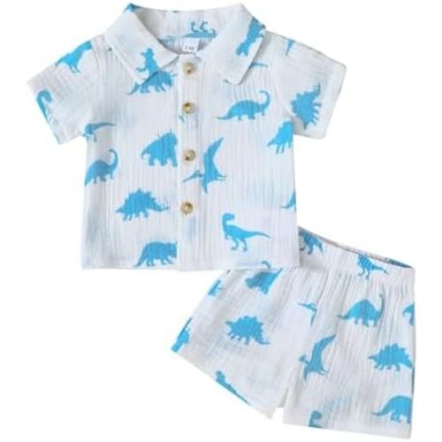 SUREPOCH Baby Boy Clothes Set Summer Toddler Short-Sleeve Shirt & Elastic Waist Shorts Set For Baby Boy Outfits