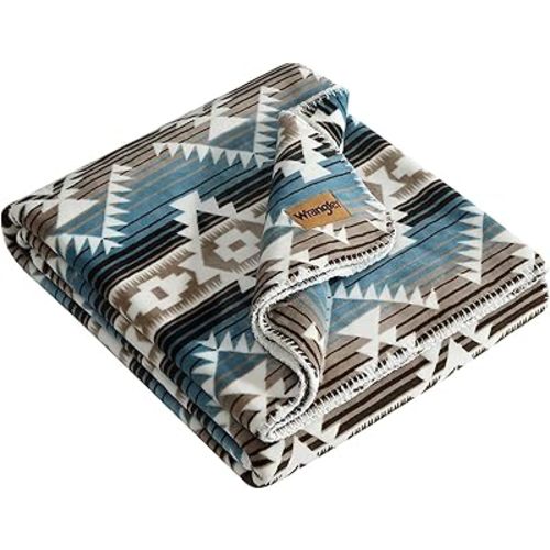 Wrangler - Throw Blanket, Super Soft Coco Flannel Bedding, Yellowstone Inspired, Western Luxurious Bedding, Oeko-Tex Certified (Jericho Turquoise, 60" x 70")