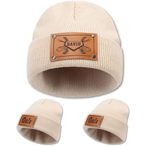 Personalized Baby Beanies, Custom Toddler Leather Patch Knit Hats with Name Infant Beanie Hat Newborn Winter Hats