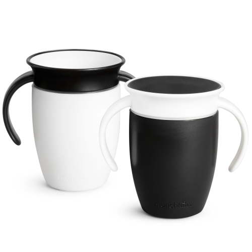 Munchkin® Miracle® 360° Spoutless Trainer Cup with Handles, 7 oz, White/Black, Unisex, 2 Pack