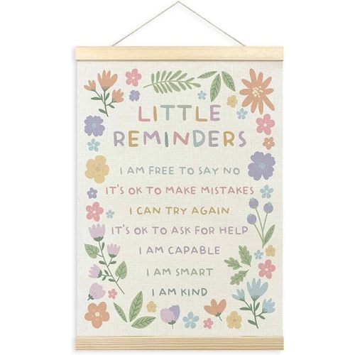 TLESKE Mental Health Little Reminders Poster Hanger Frame, Floral Inspirational Hanging Wall Art Decor Framed for Girls Room Bedroom Nursery, Motivational Wall Prints Picture Artwork Banner, 12x16