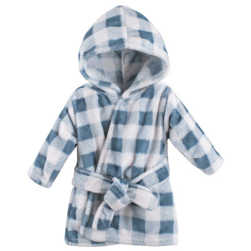 Hudson Baby Infant Boy Plush Animal Face Bathrobe, Blue Plaid, 0-9 Mon — buybuy BABY