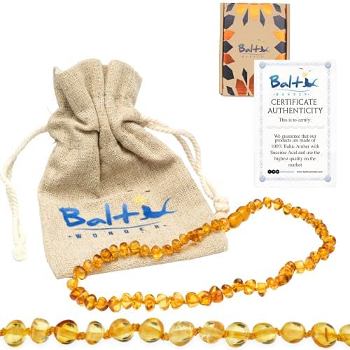 Baltic Wonder Baltic Amber Necklace (Baroque Honey) Unisex - 100% Certified Authentic Baltic.