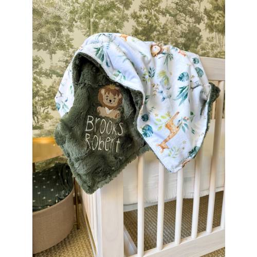Personalized Baby Blanket, Embroidered Lion Blanket, Safari Babies Newborn Boy gift, Baby Shower Gift, Animal Baby Blanket, Woodland Baby