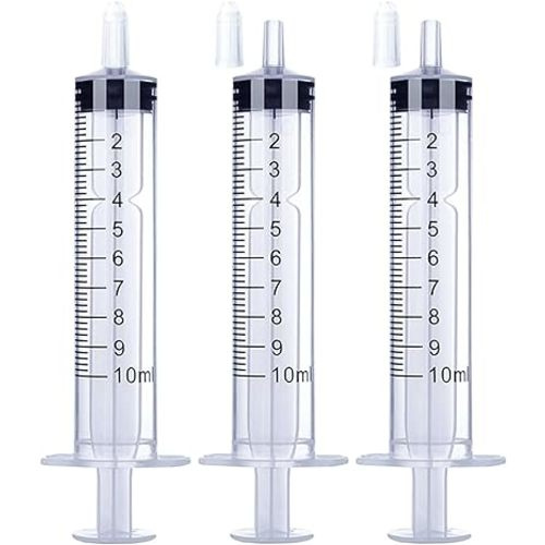10ml Syringe for Liquid, Oral, Scientific Labs, Measurement, Dispensing, with Cap- 3 Pack