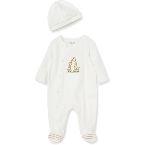 Little Me Gender Neutral Clothes for Baby 2-Piece 100% Cotton Scratch-Free Tag Footie Sleeper and Cap Sets, Preemie to 9M