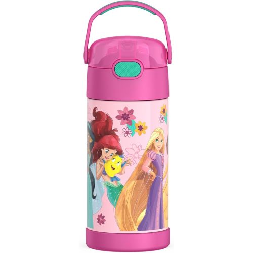 THERMOS FUNTAINER Water Bottle with Straw - 12 Ounce - Kids Stainless Steel Vacuum Insulated Water Bottle with Lid, Princesses