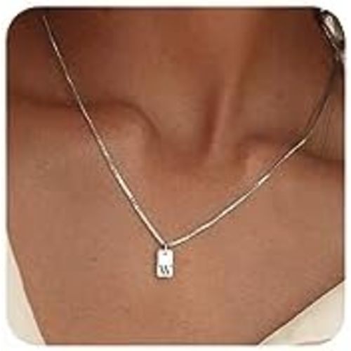 Initial Necklaces for Women Silver Plated Letter Necklace Dainty Silver Name Necklace Personalized Initial Tag Pendant Necklaces for Women Trendy Silver Jewelry
