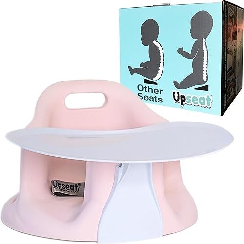 Upseat Baby Floor Seat Booster Chair for Sitting Up with Removable Tray for Meals and Playtime, Developed with Physical Therapists for Safe and Healthy Hip Development and Posture (Pink)