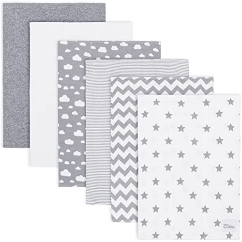 Comfy Cubs Baby Burp Cloths Set (Pack of 6) - Large, 6-Layer, Ultra Absorbent 100% Cotton for Infant Spit-Up, Drool, and Messes - Soft, Gentle, Thoughtful New Born Baby Gifts, Grey Pattern