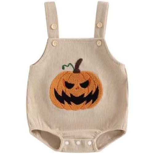 Baby Boy Girl Halloween Clothes Newborn Pumpkin Romper Overalls Corduroy Bodysuit Infant Fall Winter Outfits