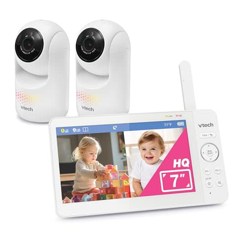 VTech Advanced HQ Max Twin 7" Digital Video 2-Cameras Baby Monitor with Pan Tilt Zoom, Long Battery Life 5000mAh, IPS Screen, Adaptive Multi-Color Night Light, 2-Way Talk, HQ Display, No WiFi, White