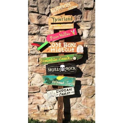 Customized Directional Sign Wooden Mile Marker Peter Pan Neverland Signpost Signs