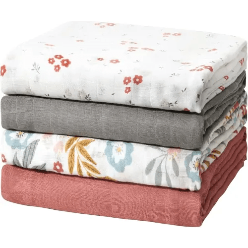 Momcozy Muslin Swaddle Blankets, Ultra Soft Neutral Swaddle Blanket, Breathable Large 47'' x 47'' Baby Infant Newborn Boys Girls Swaddling Receiving Blanket Wraps, Tiny Flower Clusters