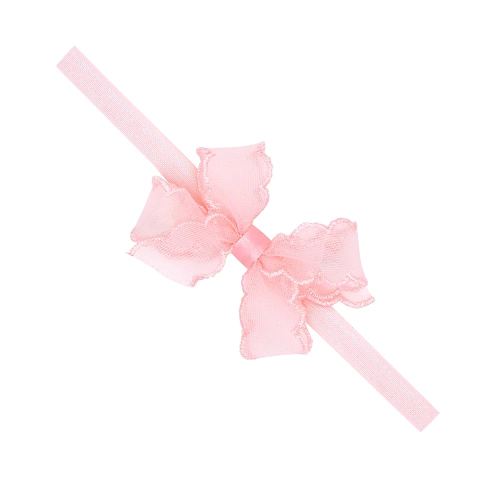 Wee Ones Girls' Mini Organza Hair Bow with Scalloped Stitched Edge on Matching Elastic Band, Newborn (0-6 months), Pink