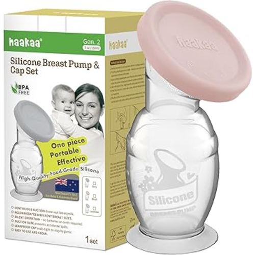 haakaa Silicone Breast Pump & Silicone Cap (Blush) 5oz/150ml, Gen.2