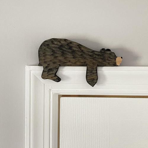 Laimis Rustic Handmade Bear Door Topper - Funny Brown Bear Wooden Ornament for Doors and Entryways