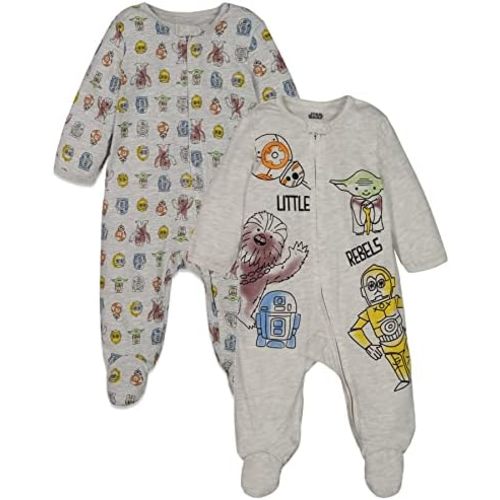 STAR WARS Chewbacca R2- D2 Darth Vader Stormtrooper Baby 2 Pack Zip Up Long Sleeve Sleep N' Play Coveralls Newborn to Infant