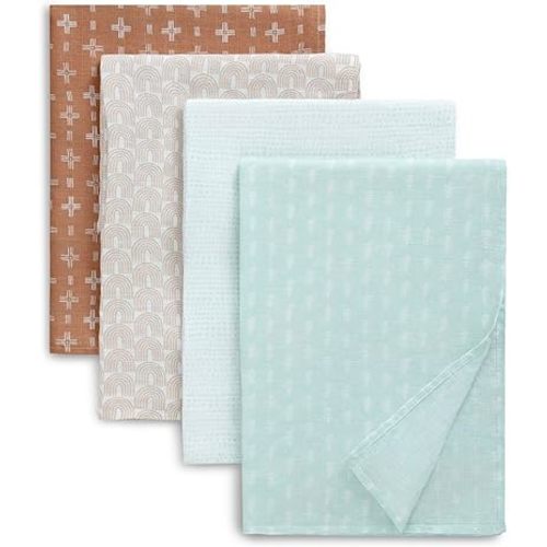 Delta Children 100% Cotton Muslin Baby Receiving Blankets – 47x47 Inches (Pack of 4), Neutral Boho