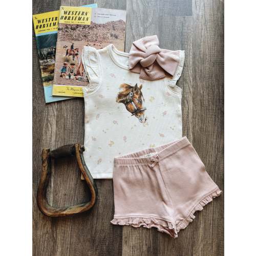 Watercolor Horse Floral Ribbed Tank with Eyelet Ruffle (Baby & Toddler) - Floral
