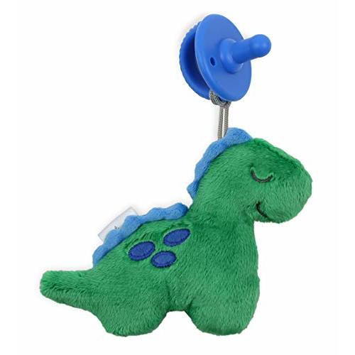 Itzy Ritzy Pacifier & Lovey Set - Includes Silicone Pacifier with Stuffed Animal Lovey - Detachable Plush Dinosaur Binky Holder & Coordinating Blue Silicone Binky, Ideal for Ages 0 Months & Up