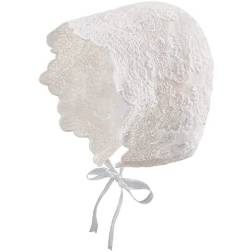 Baby Girl Bonnet Eyelet Lace Cotton Christening Bonnet Toddler Handmade Beanie Sun Protection Hat