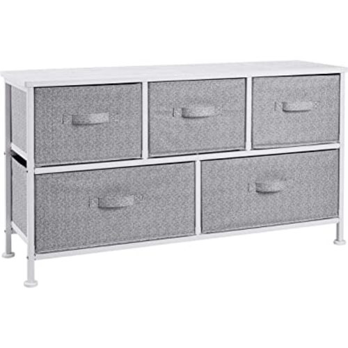 Amazon Basics Extra Wide Sturdy Fabric 5-Drawer Storage Organizer Unit for Closet, White