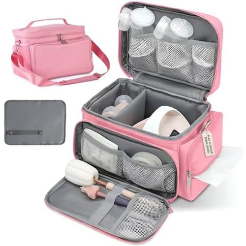 Breast Pump Bag Fit for Spectra S1 and S2, Wearable Breast Pump Bags with Milk Pack, Pumping Bag with Waterproof Mat for Pump Accessories, Bottle Bags for Travel and Family, Pink