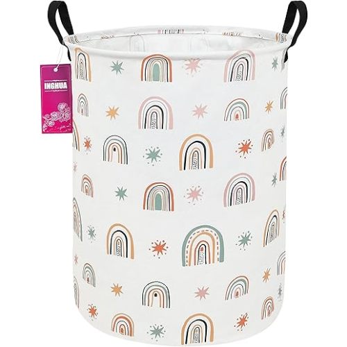Laundry Hamper Large Canvas Fabric Lightweight Storage Basket/Toy Organizer/Dirty Clothes Collapsible Waterproof for College Dorms, Boys and Girls Bedroom,Bathroom(Star Rainbow)