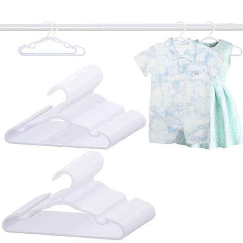 100 Pack White Baby Hangers 11.42 Inch & 12.91 Inch Each 50 Pack - Kids Non-Slip Clothes Hangers for Infant & Child, Durable Plastic Children's Hangers for Closet, Pants, Coats, Skirts