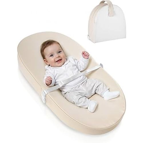 Wipeable Baby Changing Pad: Changing Pad Babies for Dresser Waterproof 31.5” * 15.7” with Removable Safety Strap for Diaper Changing on Table (Creamy White)