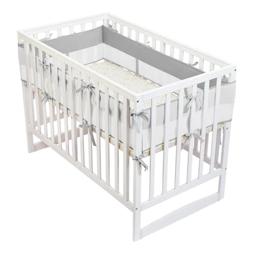 4Pcs Anti-Collision Mesh Liner for Bed, Upholstered Cushioned Pads for Cribs, Soft Padding for Sides Padded Covers (Grey)