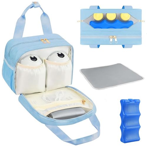PIIOSER Breastmilk Cooler Bag with Ice Pack, Compatible with Wearable Breast Pumps & Accessories - Portable Pumps Carrying Case for Nursing & Working Moms, Blue - Blue-Small