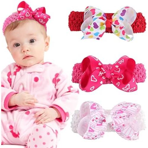Baby Girls Print Mesh Heart Sport Headbands Stretchy Hair Bow Elastics Hairbands for Newborn Infant Toddlers Kids Handmade Hair Accessories