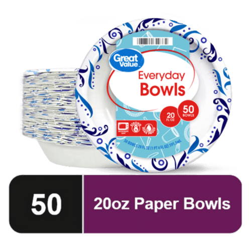 Great Value Everyday Disposable Paper Bowls, 20 oz, 50 Count