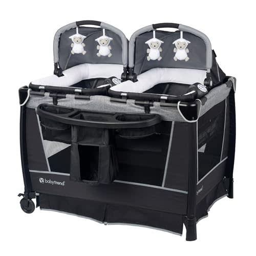 Baby Trend Retreat Nursery Center with Two Removable Rock A Bye Bassinets, Changing Table, Organizer, and Music Center with Nightlight, Quarry