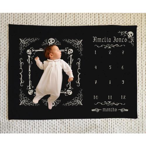 Gothic Baby Milestone blanket girl, Goth baby stuff, Skull baby Monthly milestone, Alternative Baby Name blanket, Goth baby shower gift