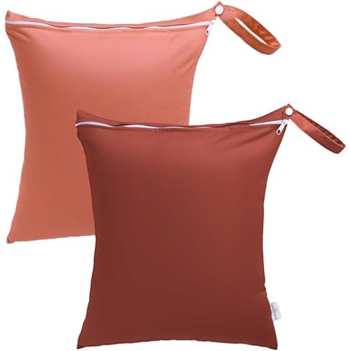 babygoal Travel Laundry Bags 2 Pack, Ideal for Travel, Gym and Swimming-Washable Waterproof Wet Dry Bags for Dirty Clothes, Bathing Suits and Swimsuits(Red brown and peach blossom pink)