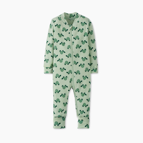 Hanna Andersson Baby Layette Stretch Print Sleeper - Mini Turtle On Seafoam, 3-6 M