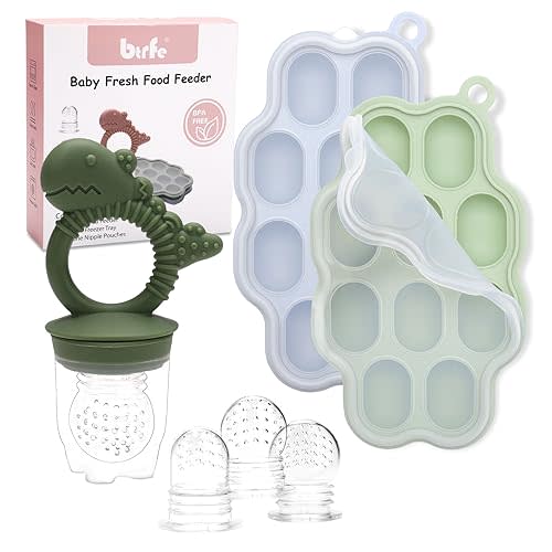 Baby Breastmilk Popsicle Molds with Baby Fruit Feeder Pacifier - btrfe Baby Silicone Nibble Freezer Tray Food Storage Containers for Toddler Teething & Infant Self Feeding, Green