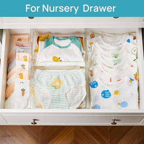 Vtopmart 12 Pack Drawer Dividers for Clothes, 4" High 10.2"-16.6" Adjustable Expandable Dresser Drawer Organizer, Clear Plastic Separators for Dresser, Baby Clothing, Underwear, Cosmetic, Toiletries