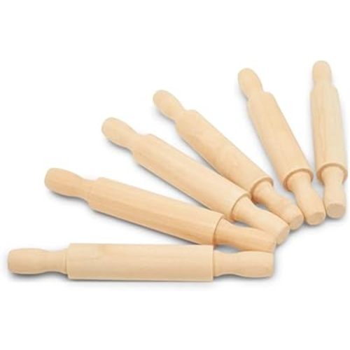 Wooden Mini Rolling Pin, 5 Inches Long, Pack of 6, Great for in The Kitchen, Play-doh, Crafting and Imaginative Play, by Woodpeckers
